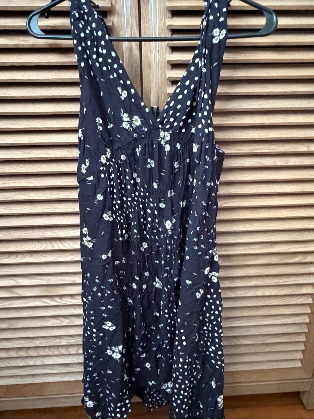 Lucky Brand Black Midi Dress with White Floral Dot Print